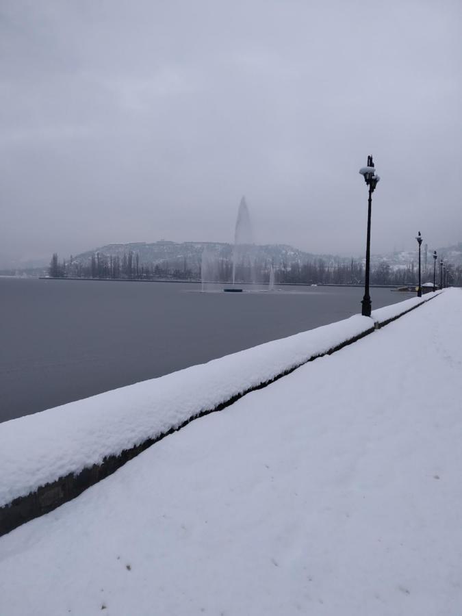 Houseboat Young Snow View Front Line Dal Lake Srinagar  Bagian luar foto